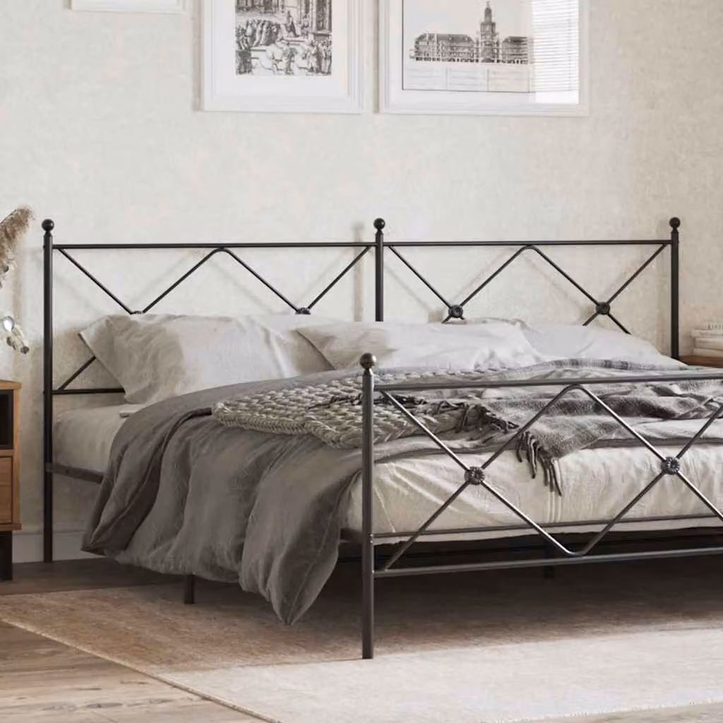 Testiera di ricambio vidaXL in metallo nero con design geometrico, L: 198 cm, H: 90,5 cm