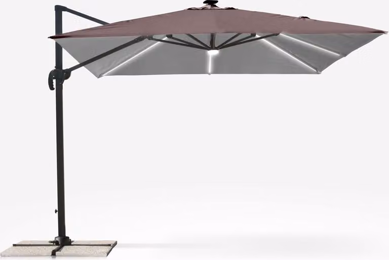 Ombrellone a sbalzo a braccio regolabile con luce solare a LED 3x3m Paradise Brown Light