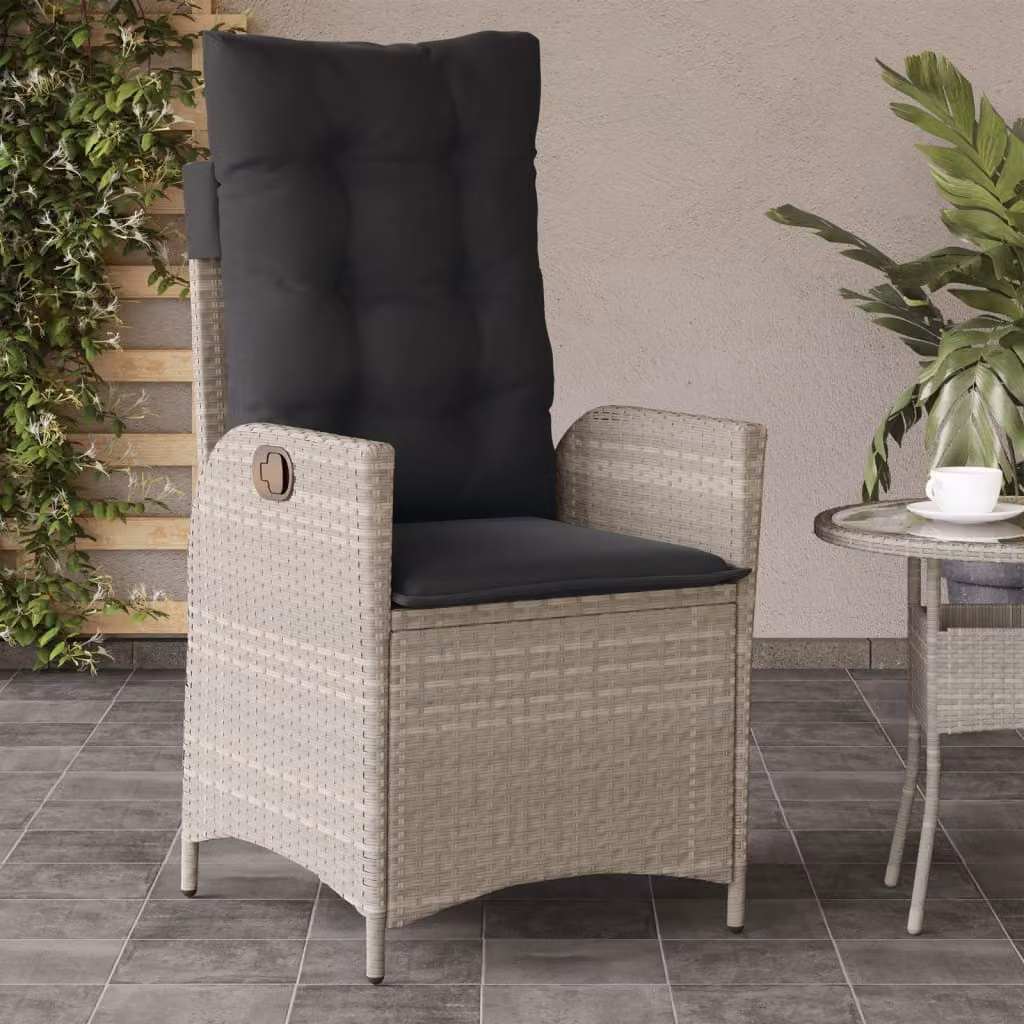 Sedia reclinabile da giardino vidaXL in rattan e metallo con cuscini, colore grigio antracite