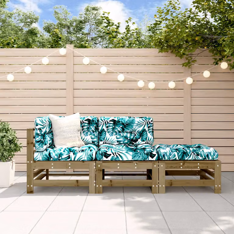 The Living Store Set da giardino 3 pezzi con cuscini in legno di pino impregnato