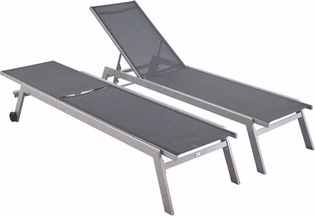 Set di 2 lettini prendisole Sweeek in alluminio verniciato e textilene grigio con poggiatesta regolabile e ruote