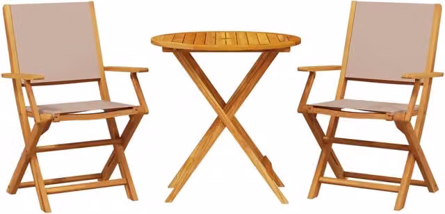 Set da Bistrot 3pz | Set Salotto da Giardino Tortora in Tessuto e Legno Massello