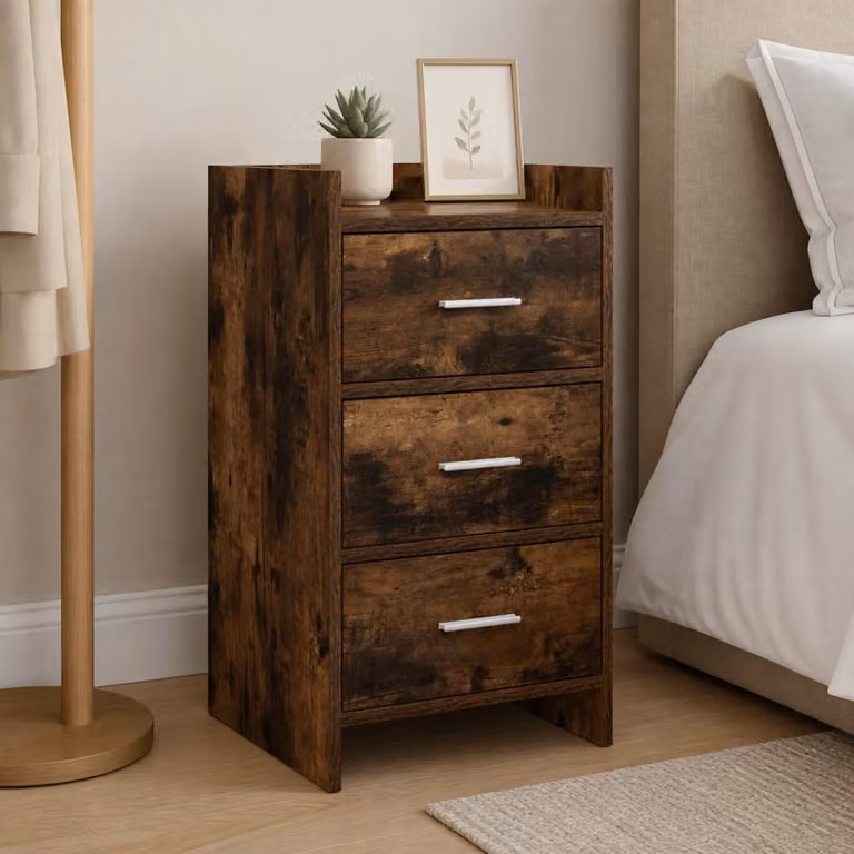 Comodino moderno vidaXL in legno color rovere fumo, L 40 cm x P 36 cm x H 70 cm