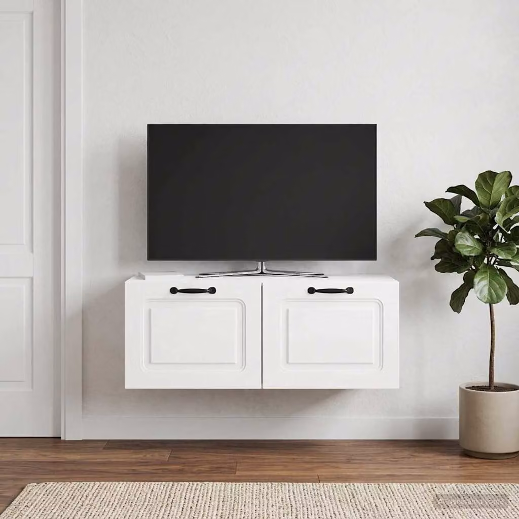 vidaXL Mobile Porta TV da Muro Moderno Bianco Lucido L: 78,5 cm, P: 31 cm, H: 30 cm