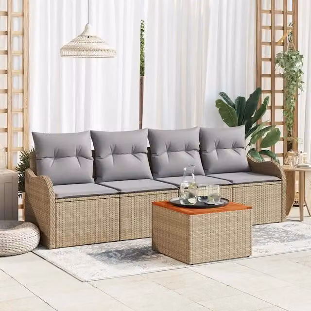 Set Divano da Giardino 5 pz Beige polyrattan 3347511