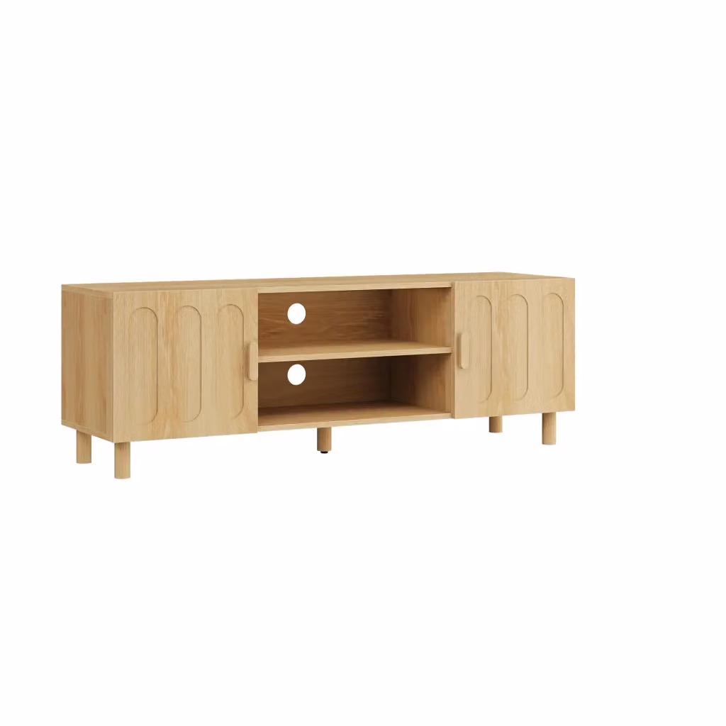 Mobile TV Chicfurn in MDF rovere marrone con 2 ante e vano contenitore con passacavi per soggiorno e camera da letto L: 140 cm, P: 40 cm, H: 48 cm – 2