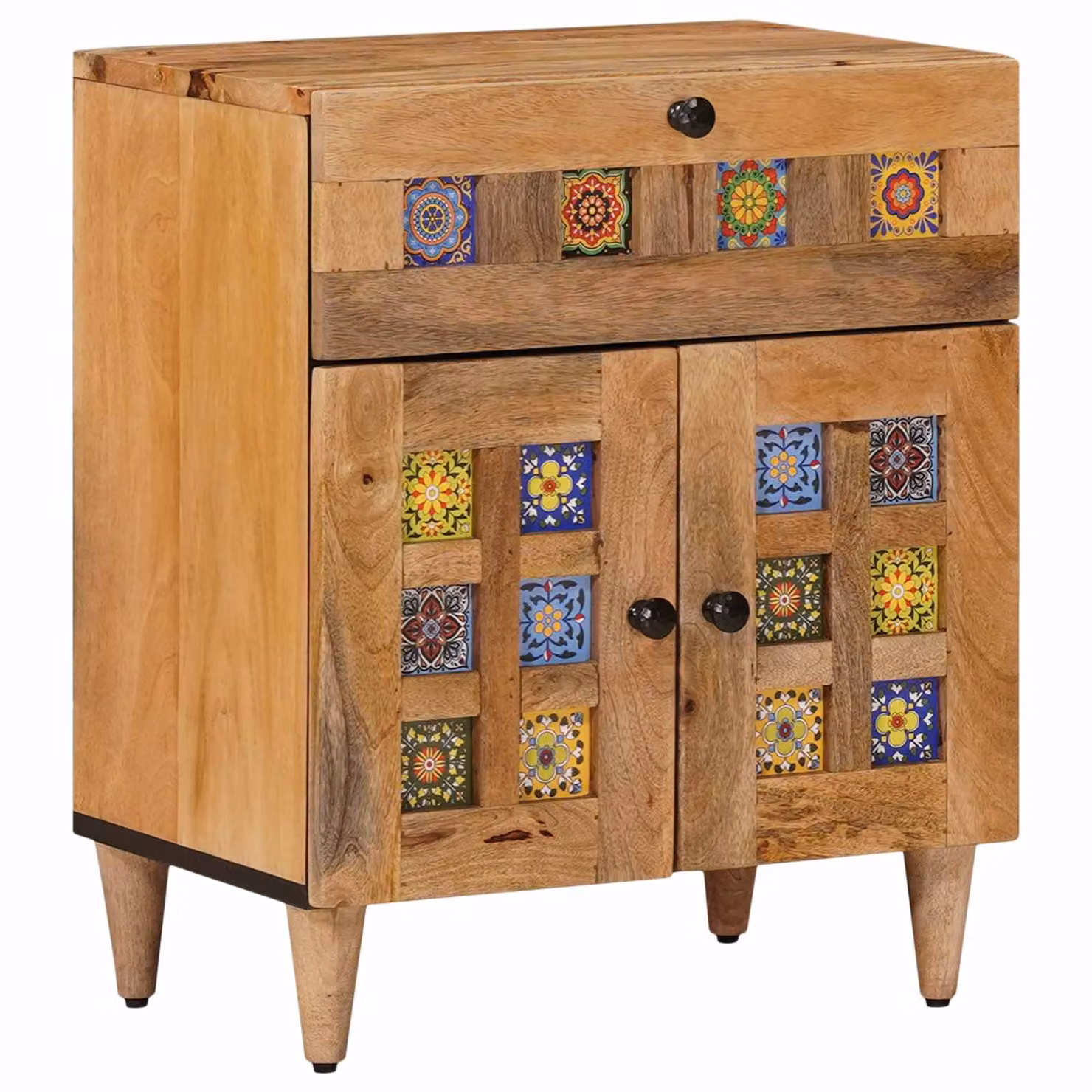vidaXL Armadio da Notte in Legno di Mango Naturale, Colore Marrone, L 50 cm x P 33 cm x H 60 cm
