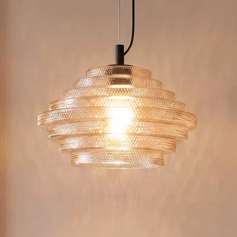 Lampada a sospensione in vetro Orliana Lindby, dimmerabile, Crema / Ambra, Soggiorno / Sala da pranzo, Vetro, Moderno, Lampada a sospensione
