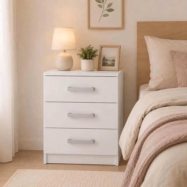 Comodino Lebale con 3 Cassetti Bianco Moderno L: 46 cm, P: 43 cm, H: 59 cm – 1