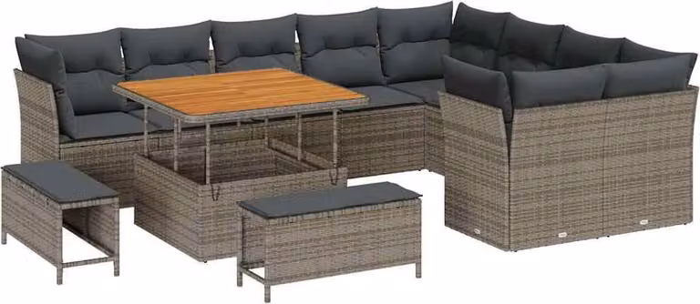 Set Divano da Giardino 12 pcs Grigio polyrattan