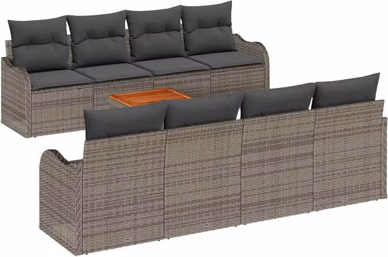Set Divano da Giardino 9 pcs Grigio polyrattan