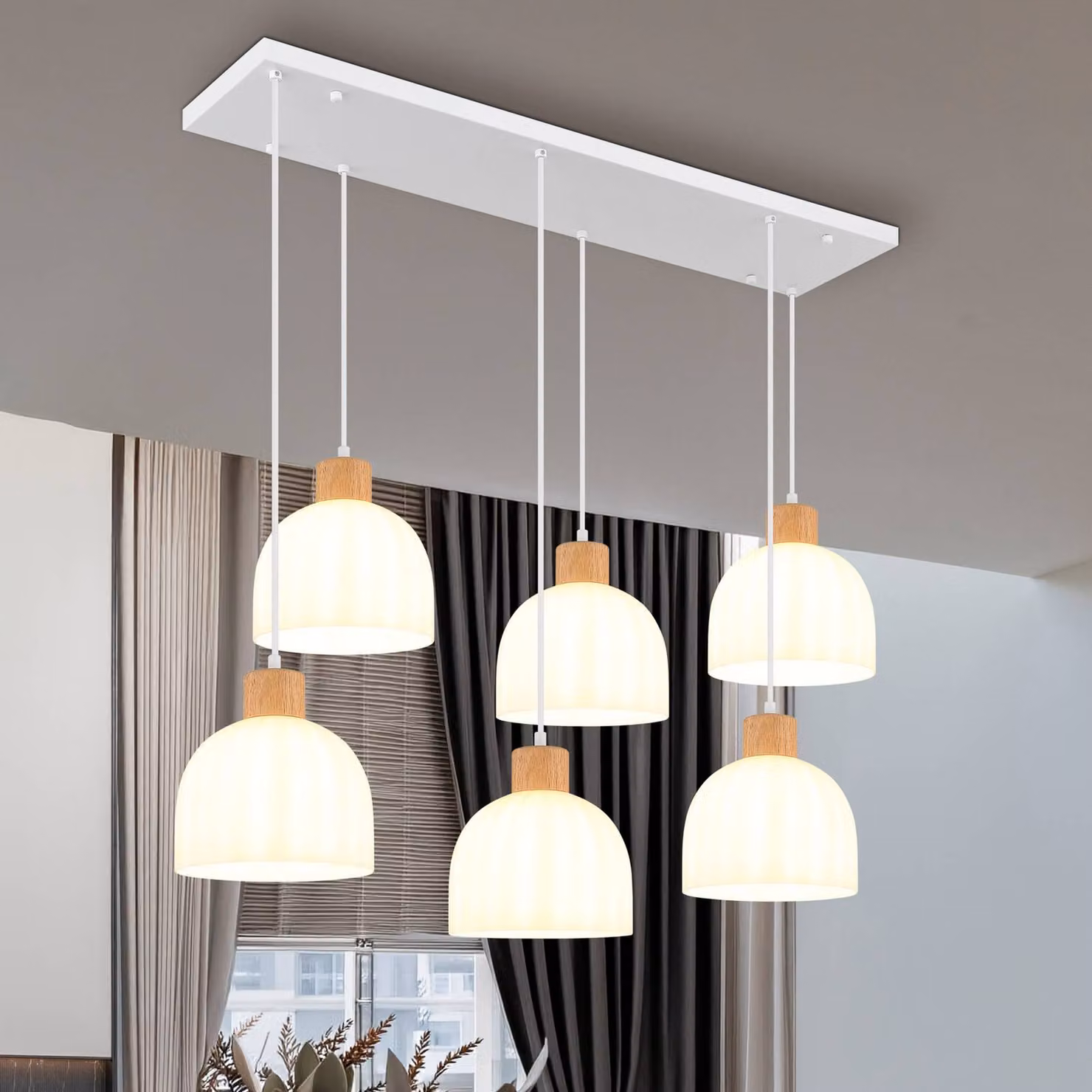 Globo Lampada a sospensione Swanson, dimmerabile, Bianco / Opale, Soggiorno / Sala da pranzo, Vetro, Lampada a sospensione