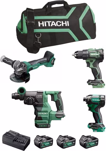 HIKOKI Kit KC18DEWHZ (DS18DE + WH18DC + G1813DA + DH1826DA + 3 x 5,0 Ah + UC18YFSL + Bolsa de transporte)