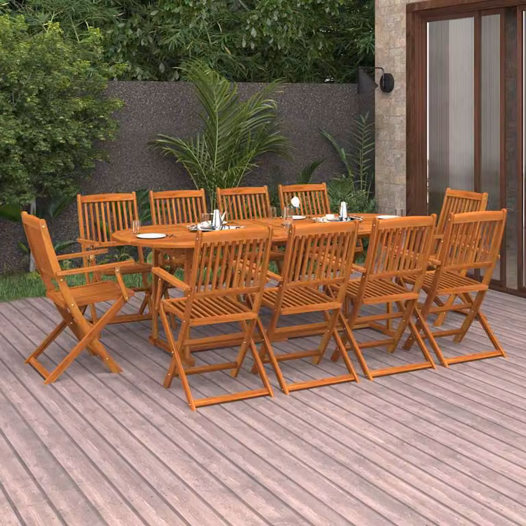 Set da pranzo da giardino vidaXL in legno di acacia marrone, 11 pezzi, L: 220 cm, P: 90 cm, H: 75 cm