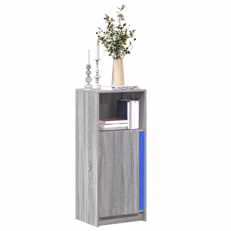 Credenza moderna vidaXL con illuminazione LED in legno multistrato e MDF, colore Grigio Sonoma, L 42,5 cm x P 34 cm x H 100 cm
