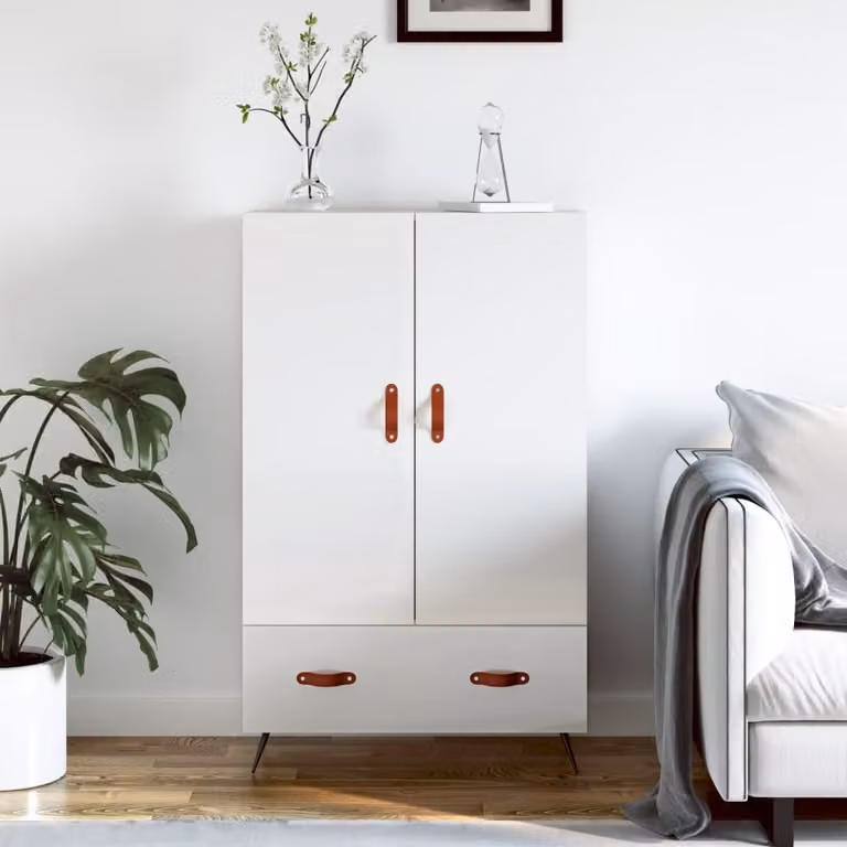 Credenza moderna vidaXL in legno multistrato bianco lucido L: 69,5 cm, P: 31 cm, H: 115 cm
