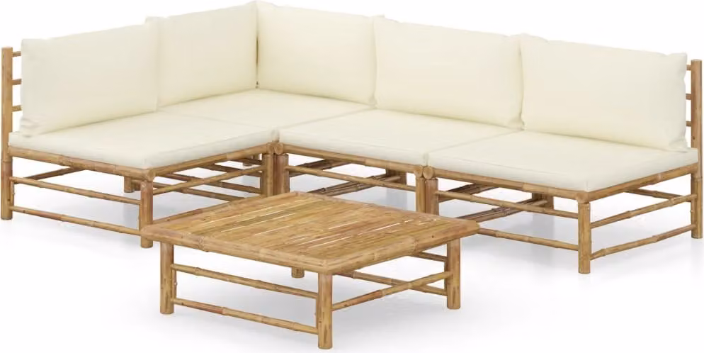 Maison Exclusive - Set da giardino da 5 pezzi con cuscini color bianco crema in bambù