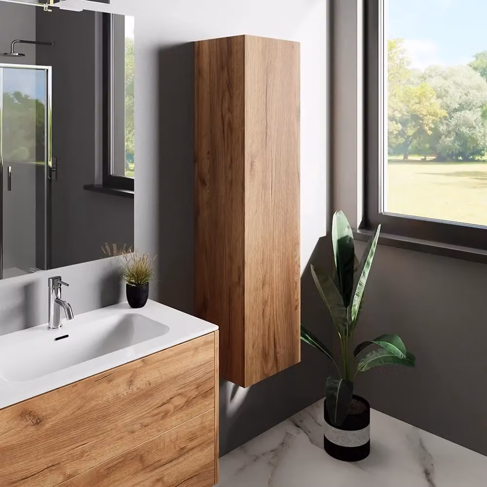 Colonna bagno sospesa Parama in rovere marrone con ante a battente e ripiani interni | Galdor H: 140 cm – 2