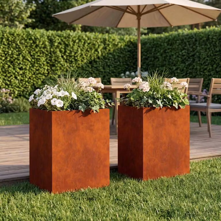 Set di 2 vasi da giardino vidaXL in acciaio color marrone, L: 40 cm, P: 30 cm, H: 50 cm