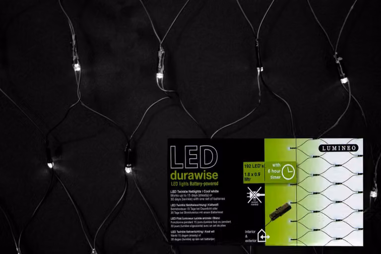 Ghirlanda luminosa 1,8 m x 0,9 m, alimentata a batteria, 192 LED, nera