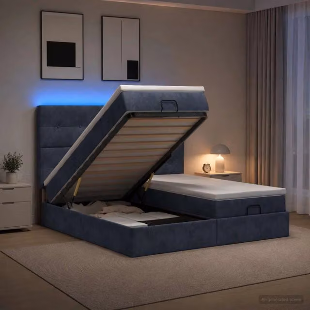 Letto Ottomano con Materasso Ibrido e Illuminazione LED vidaXL, Grigio e Bianco, L/P/H: 200 x 200 x 88 cm