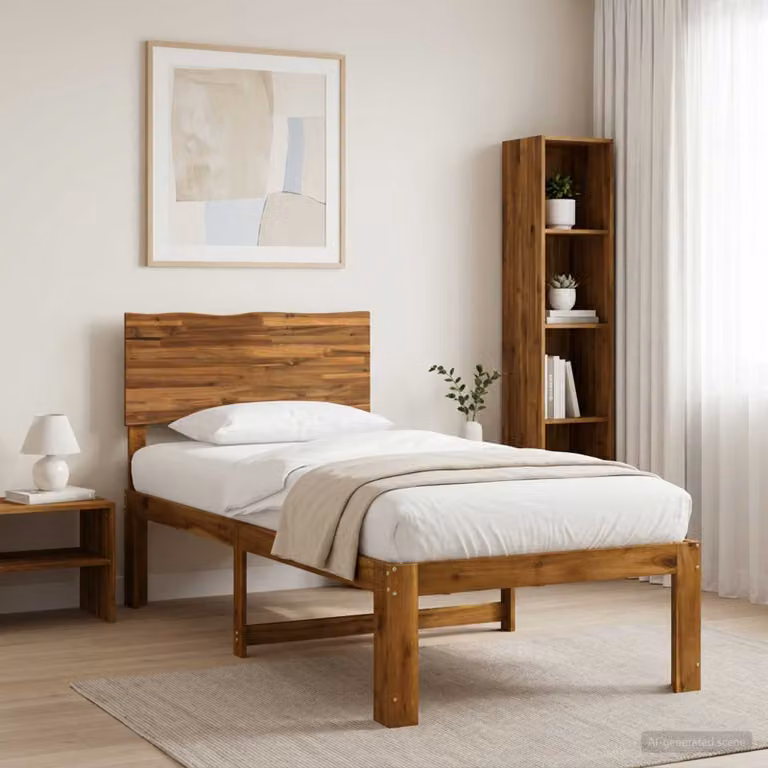 Letto Singolo con Testiera vidaXL ROSTOCK in Legno di Acacia Naturale Marrone L: 75 cm, P: 190 cm
