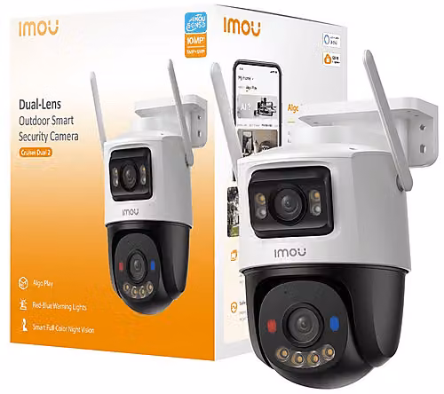 Videocamera di sorveglianza esterna Wi-Fi Imou Cruiser Dual 2 da 10MP, colore bianco