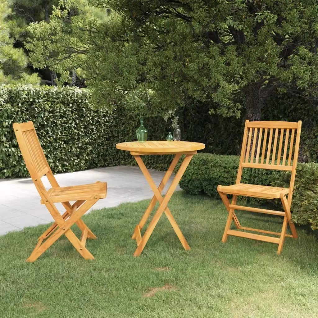 Set da Pranzo da Giardino 3 pz in Legno di Acacia Marrone con Piano Pieghevole e Design Rustico – 2