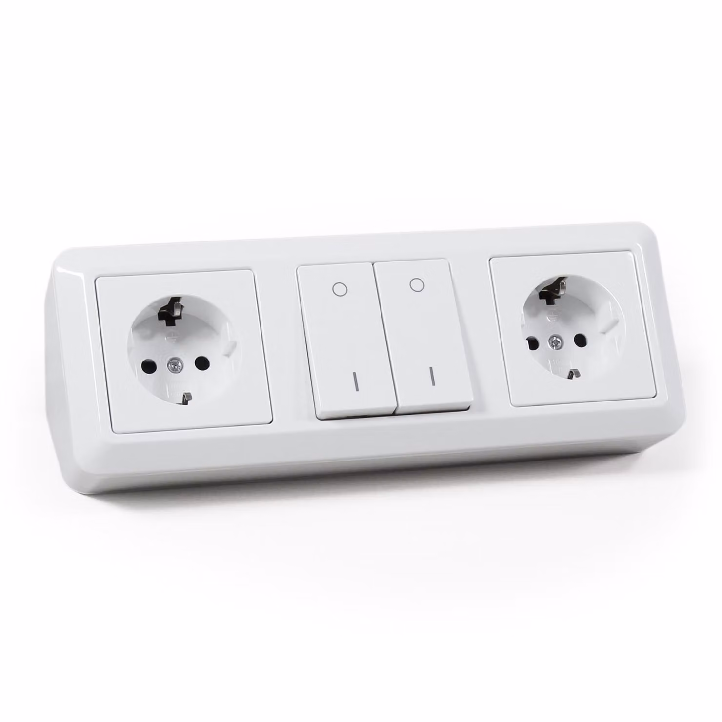 Blocco prese McPower "Cup", montaggio esterno, bianco, 2x contatto di terra + interruttore