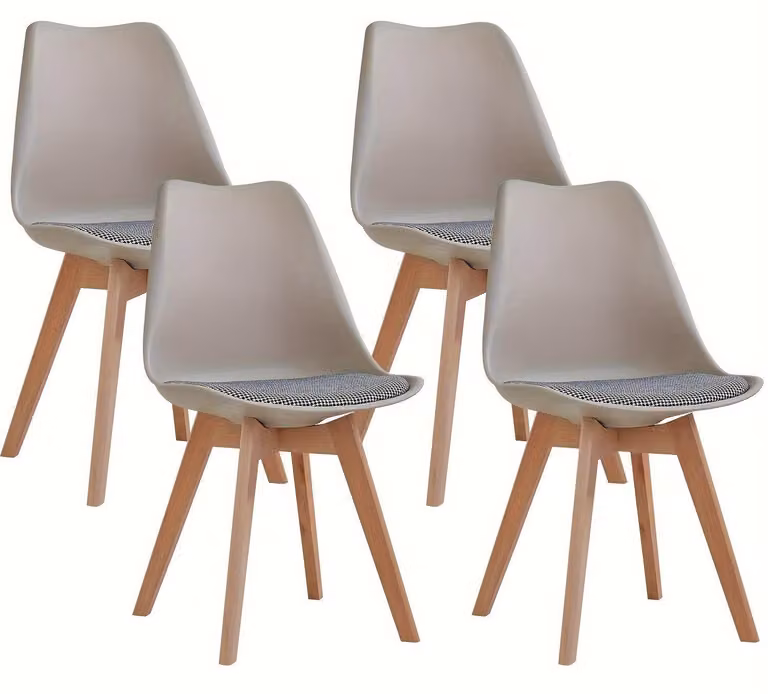 Sedie da pranzo – Set di 4 – Design scandinavo – Sedie da cucina – Con cuscino in lino e gambe in legno