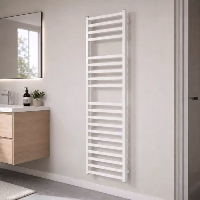 Termoarredo bagno scaldasalviette forma square bianco opaco *** finitura- bianco opaco, misure h1800xl500xi470 mm, co...