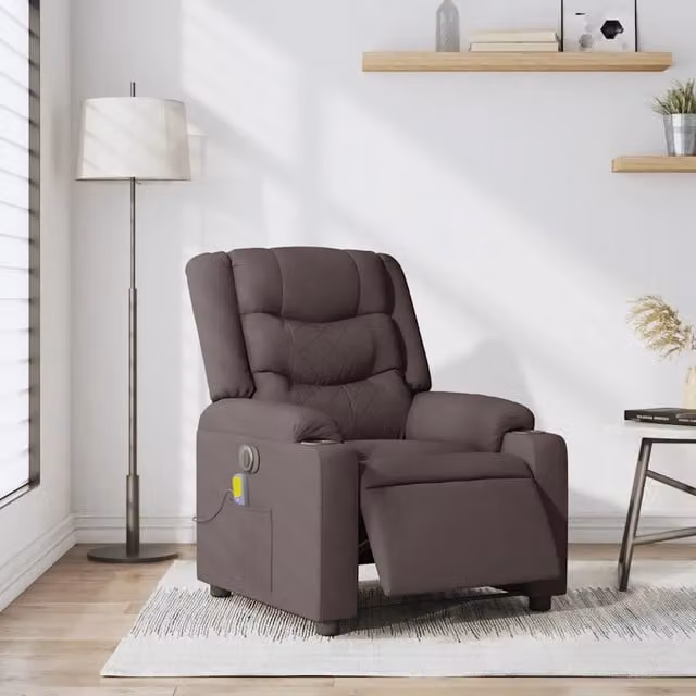 Poltrona Relax Reclinabile Elettrica vidaXL in Tessuto Marrone con Braccioli e Struttura in Legno e Metallo