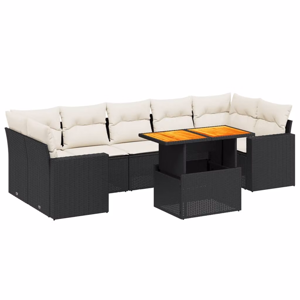 Set Divani da Giardino con Cuscini 8 pz Nero in Polyrattan
