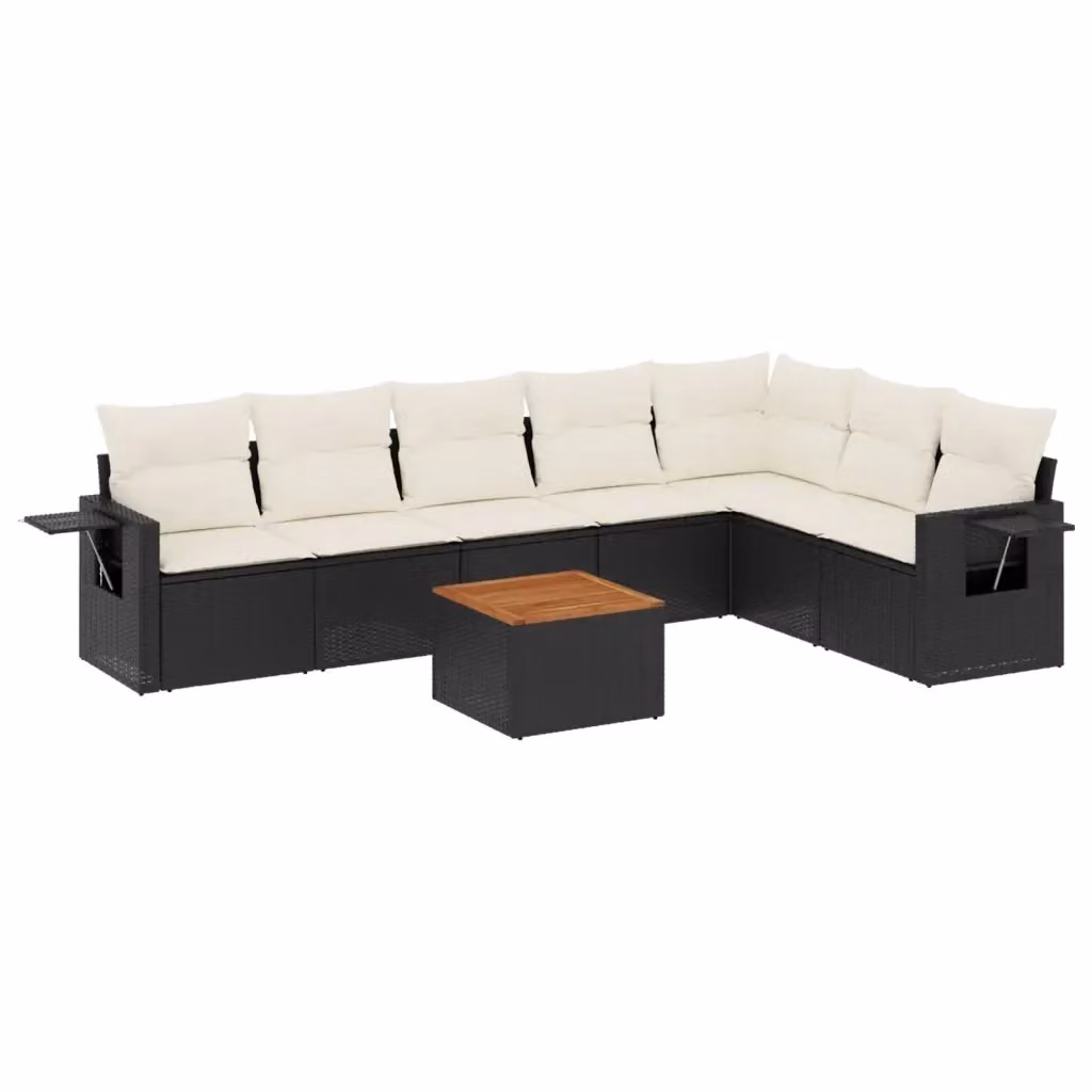 vidaXL Set Divani da Giardino a L con Cuscini 8 pz in Polyrattan Nero e Bianco – 2