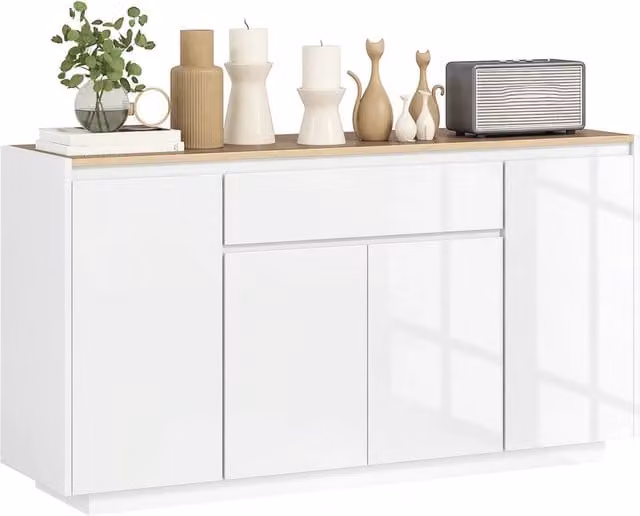 Credenza Moderna da Cucina ¨C Xylo ¨C Con Cassetto e 3 Ante, Ripiani Regolabili, 140x40x75 cm, Bianco