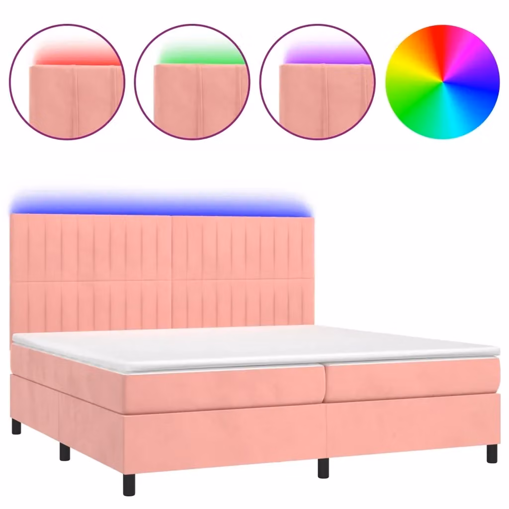 vidaXL Letto Ibrido con Materasso e LED Rosa in Velluto, L/P/H: 200 x 200 x 76 cm – 2