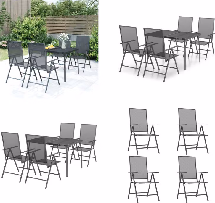 vidaXL Set da pranzo da giardino 5 pezzi in acciaio antracite - Set da pranzo da giardino - Set di sedute da giardino - Set di mobili da esterno - Set di mobili da giardino