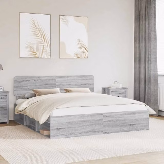 Struttura del letto-Giroletto Grigio Sonoma 200 x 200 cm Pino massello 649330