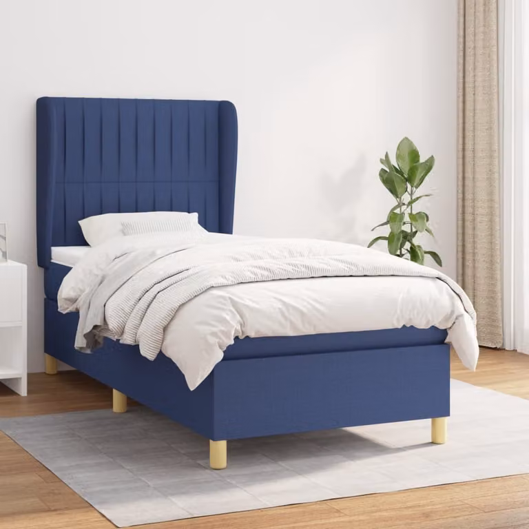 The Living Store Letto a molle con materasso blu 90x200 cm in tessuto