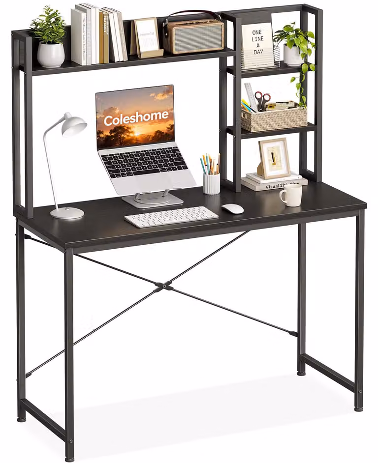Scrivania da ufficio con ripiani, 100x40 cm, colore nero