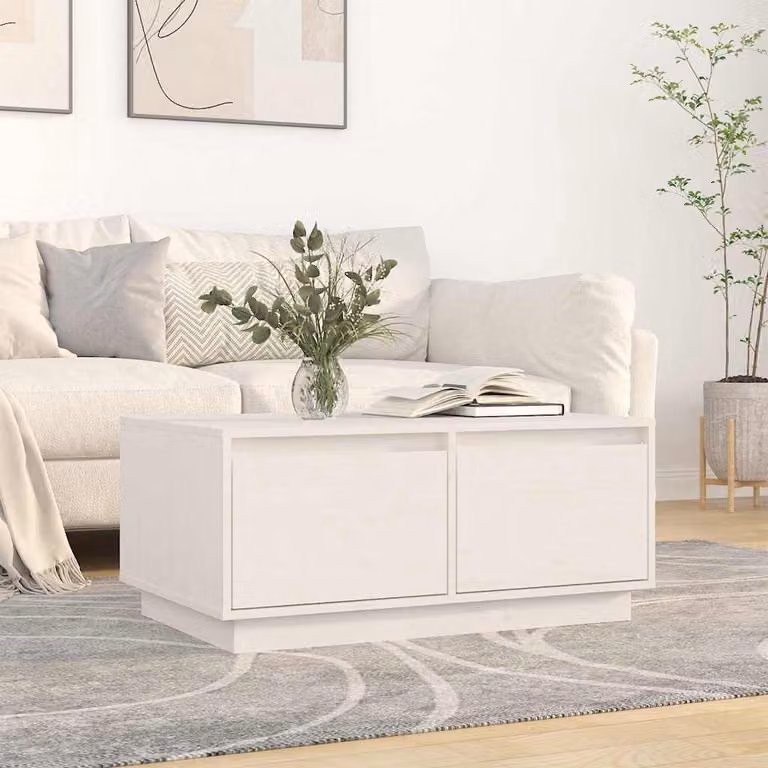 vidaXL Tavolino da Salotto Moderno in Legno di Pino Bianco L: 80 cm, P: 50 cm, H: 35 cm