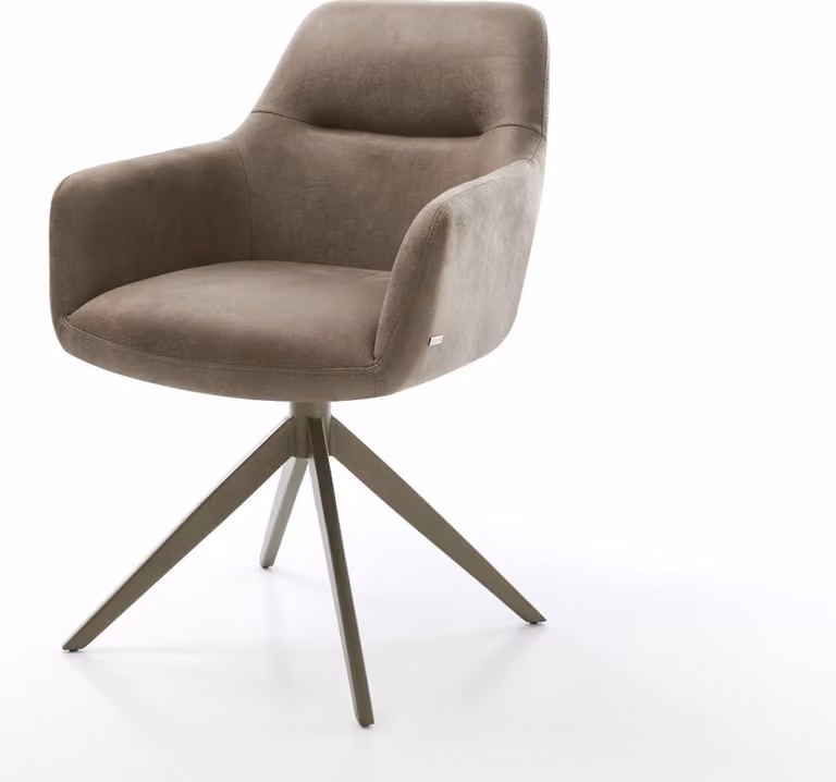 DELIFE Sedia girevole Pejo-Flex Microfibra Taupe Vintage Struttura a croce larga Finitura effetto titanio Girevole a 360° Molle insacchettate