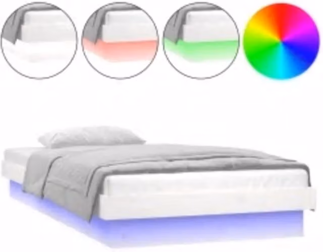 Letto singolo per adulti in legno massello di pino con illuminazione LED sotto il letto e porta di ricarica USB, stile rustico, Bianco, 90 x 200 cm
