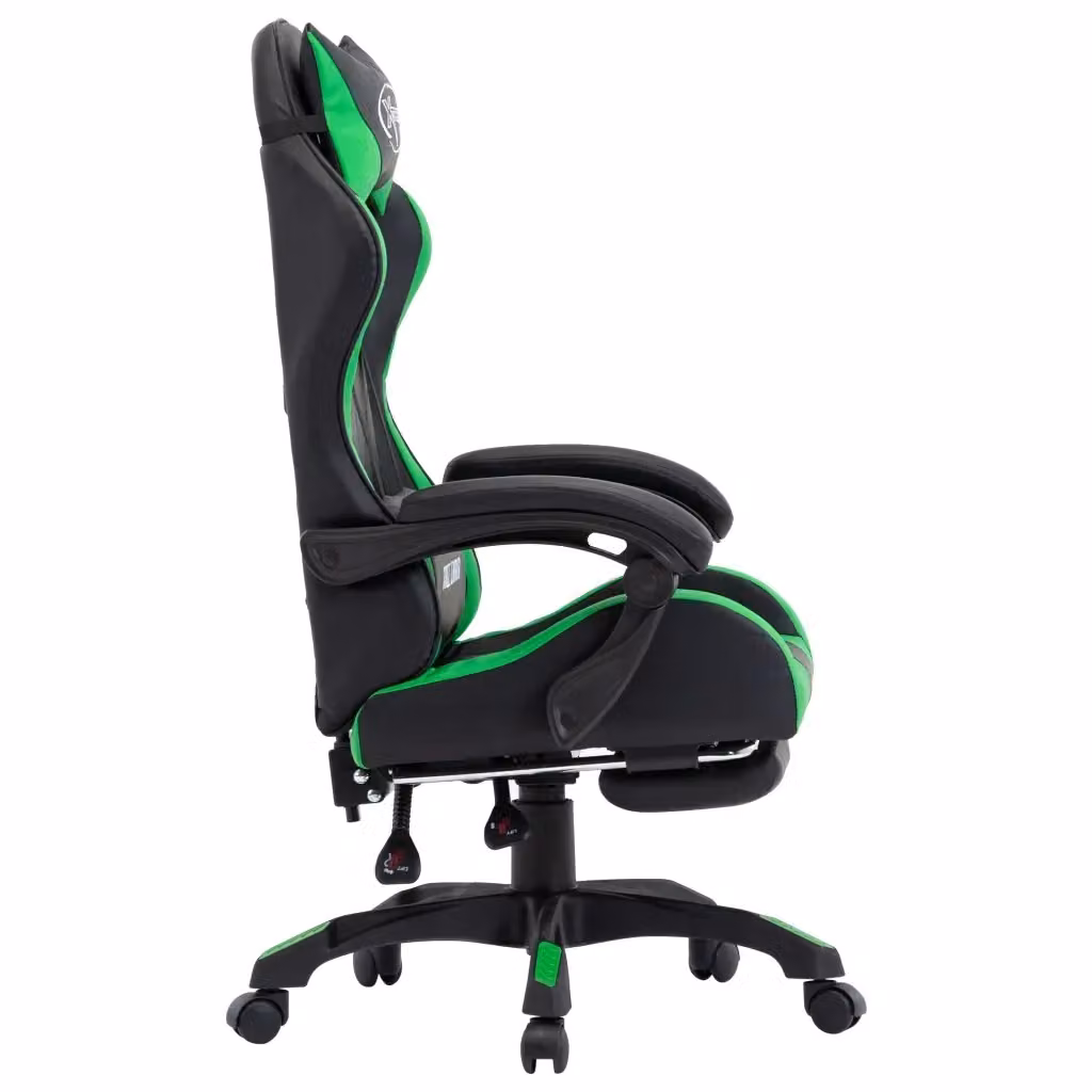 Sedia da Gaming vidaXL Verde e Nera in Similpelle con Poggiapiedi e Schienale con Appoggio Testa – 2
