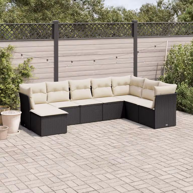 vidaXL Set Divano da Giardino a L con Cuscini 8 pz Nero in Polyrattan e Acciaio