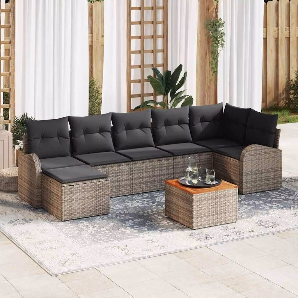 Set Divano da Giardino con cuscino 8 pcs Grigio polyrattan