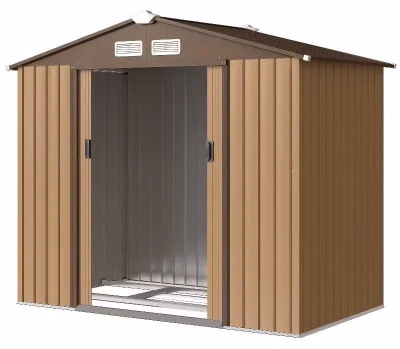 Capanno da giardino, deposito attrezzi - Capanno in metallo - 213x130x185 cm - Porta scorrevole - Impermeabile, resistente alla ruggine, resistente agli agenti atmosferici - Colore kaki
