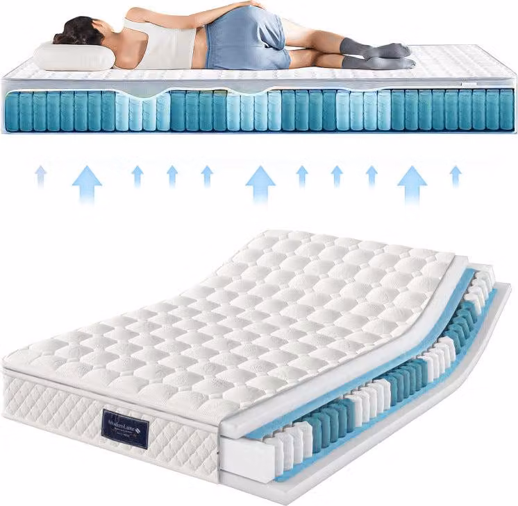 Materasso a molle, materasso in schiuma fredda a 7 zone, a molle insacchettate, 160x200cm, 100%Oeko-Tex per le sostanze nocive, altezza 25cm
