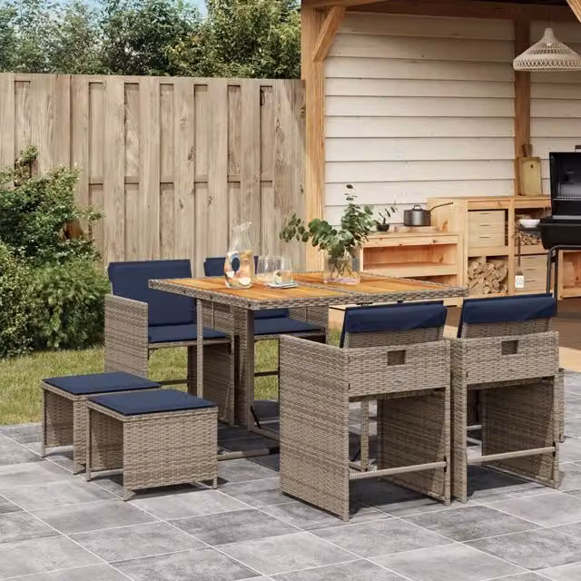Set da pranzo da giardino da 9 pz con Cuscini Grigio 3277912