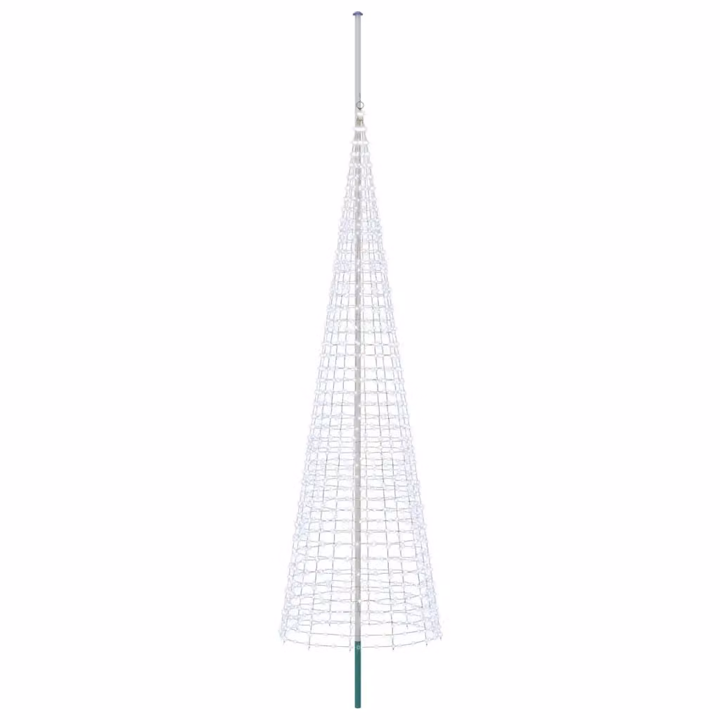 Luci LED per albero di Natale vidaXL con picchetti e asta per bandiera, colore bianco freddo e argento – 2
